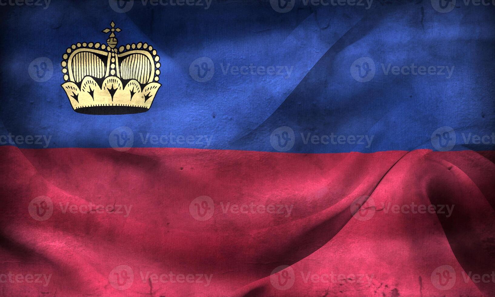 Vintage look 3D-Illustration of a Liechtenstein flag - realistic waving fabric flag photo