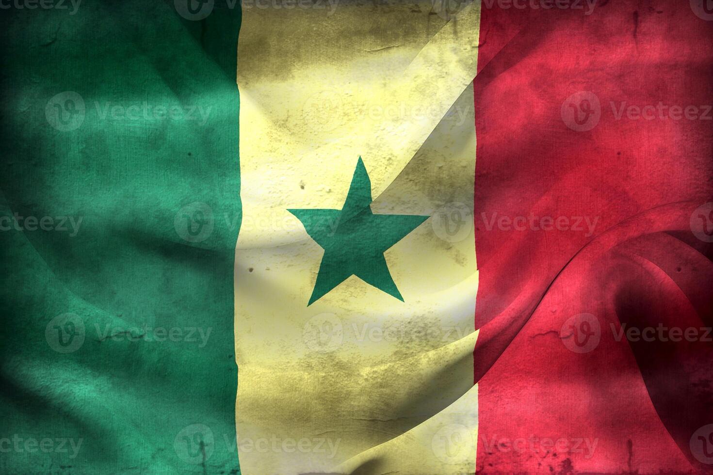 Vintage look 3D-Illustration of a Senegal flag - realistic waving fabric flag photo