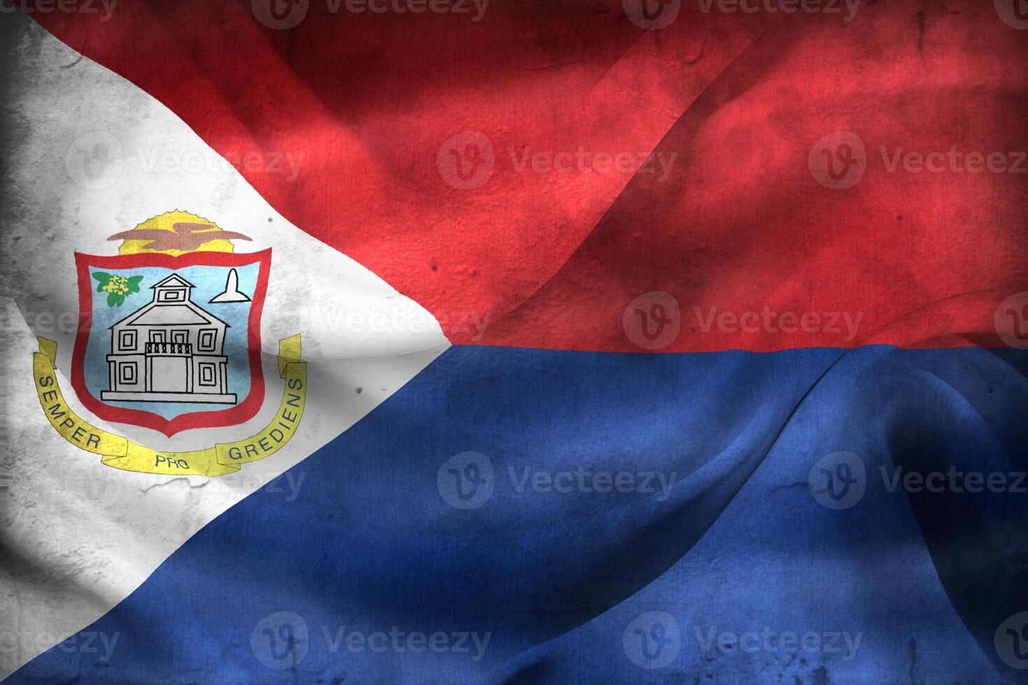 Vintage look 3D-Illustration of a Sint Maarten flag - realistic waving fabric flag photo