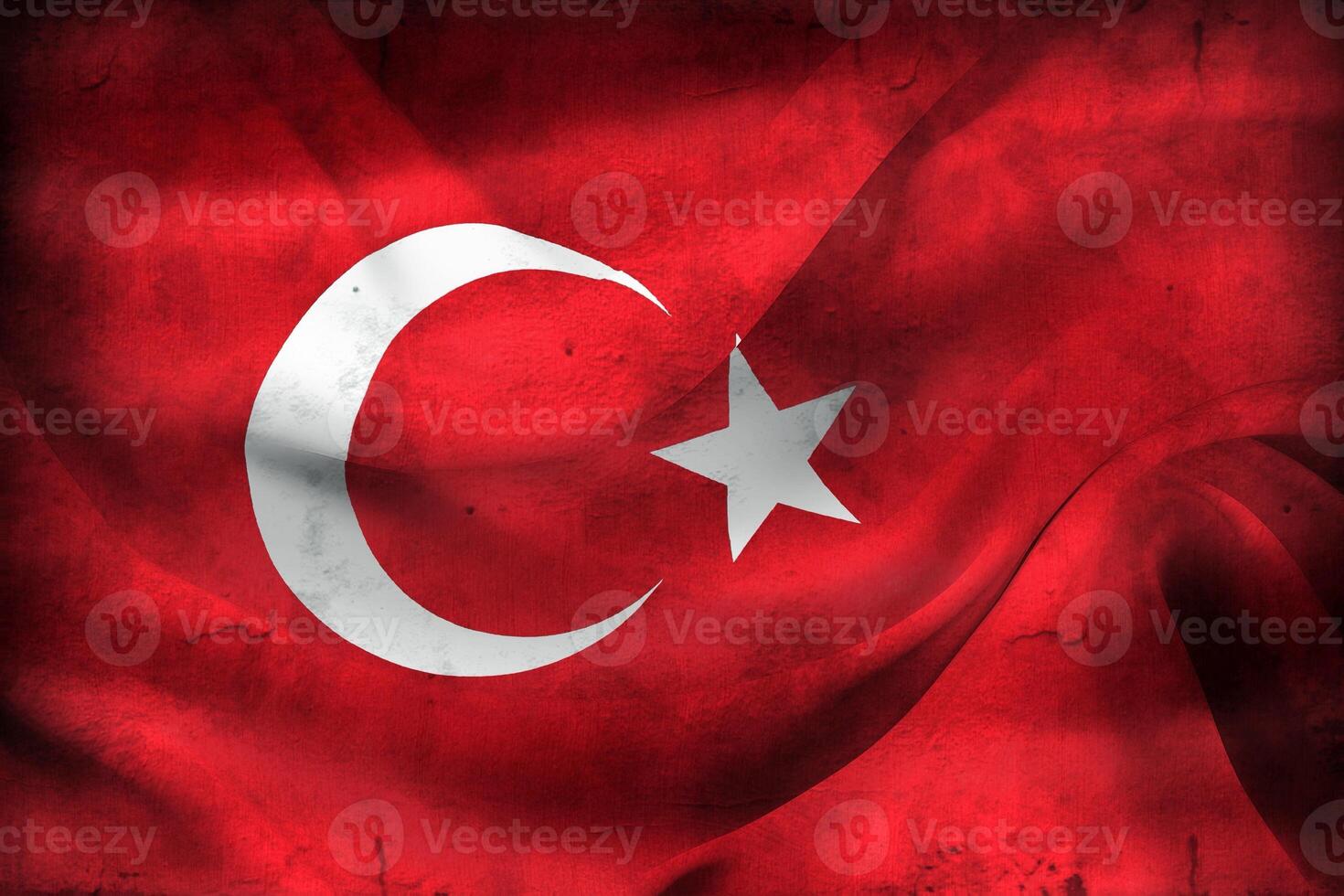 Vintage look 3D-Illustration of a Turkey flag - realistic waving fabric flag photo