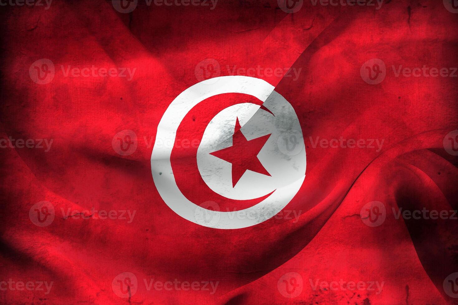 Vintage look 3D-Illustration of a Tunisia flag - realistic waving fabric flag photo