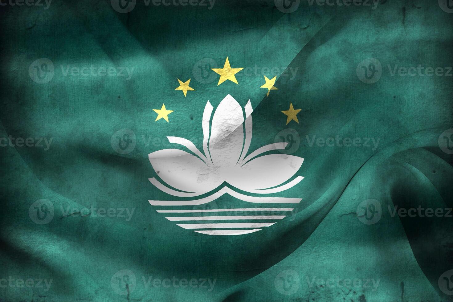 Vintage look 3D-Illustration of a Macao flag - realistic waving fabric flag photo