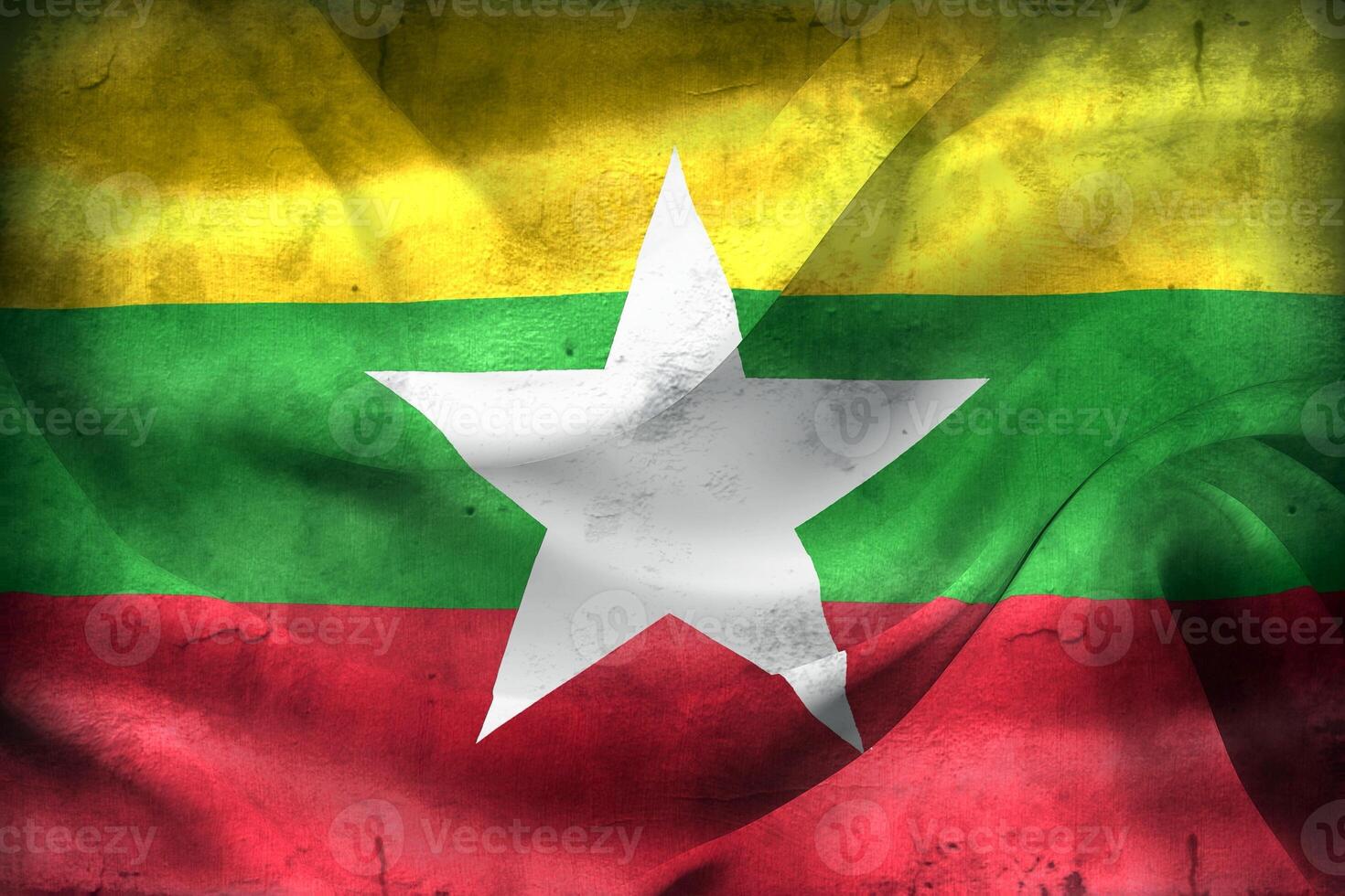 Vintage look 3D-Illustration of a Myanmar flag - realistic waving fabric flag photo
