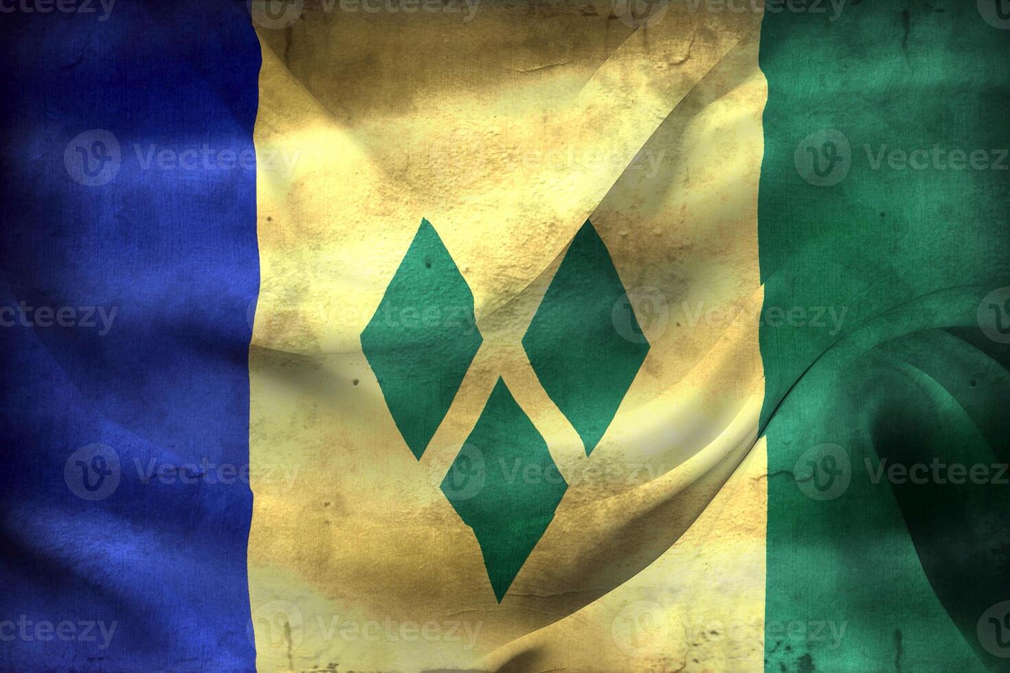 Vintage look 3D-Illustration of a Saint Vincent flag - realistic waving fabric flag photo
