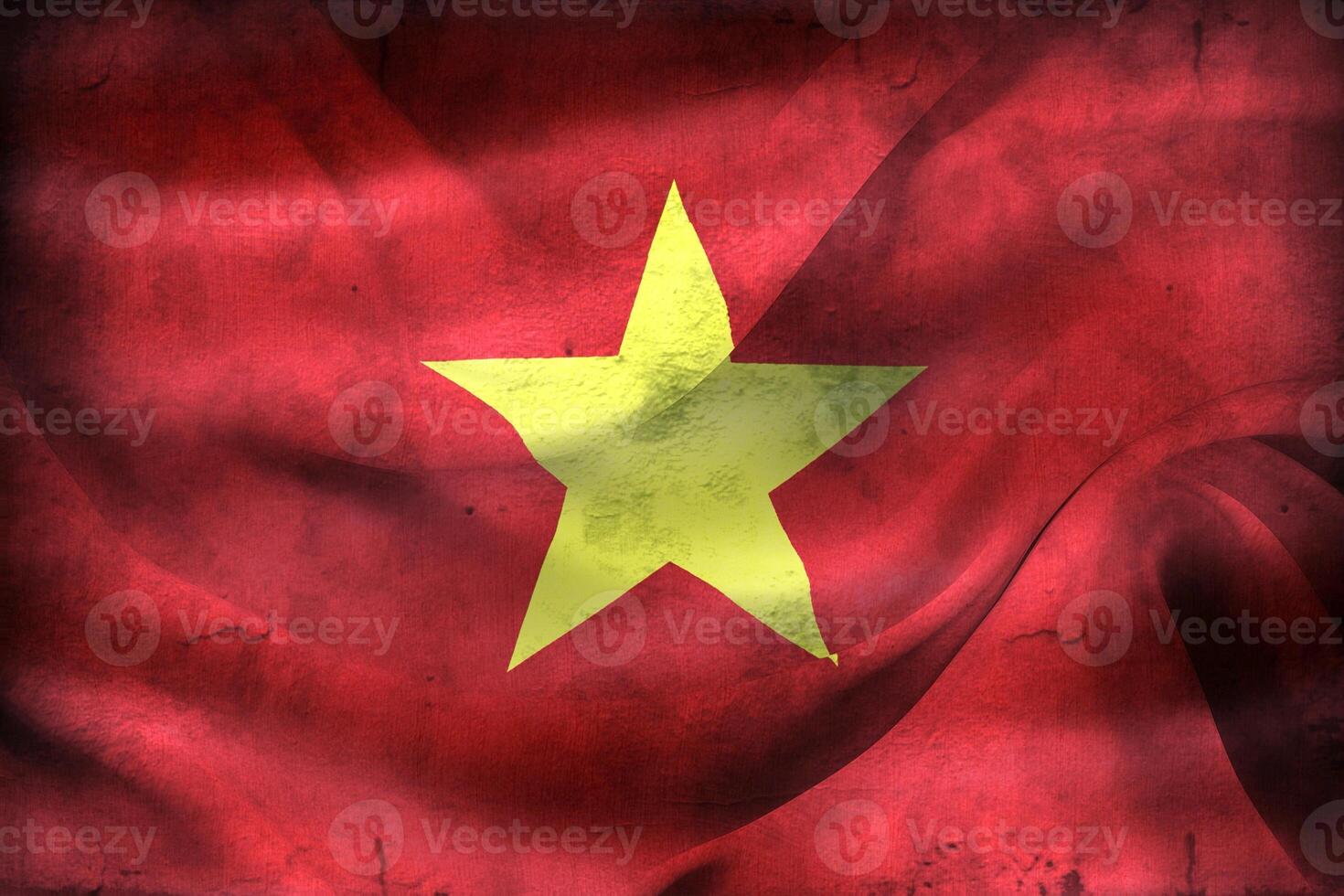 Vintage look 3D-Illustration of a Vietnam flag - realistic waving fabric flag photo