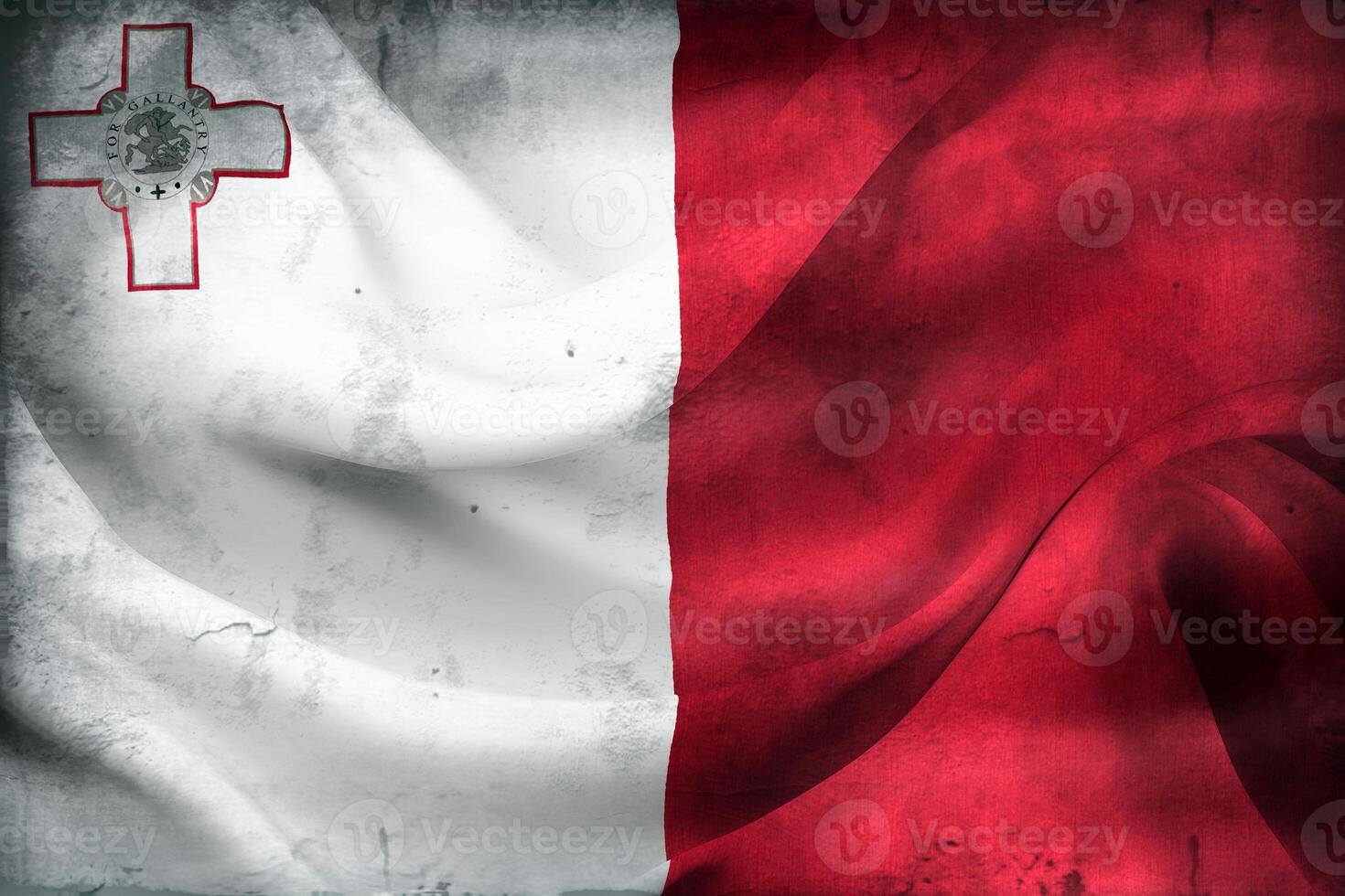 Vintage look 3D-Illustration of a Malta flag - realistic waving fabric flag photo