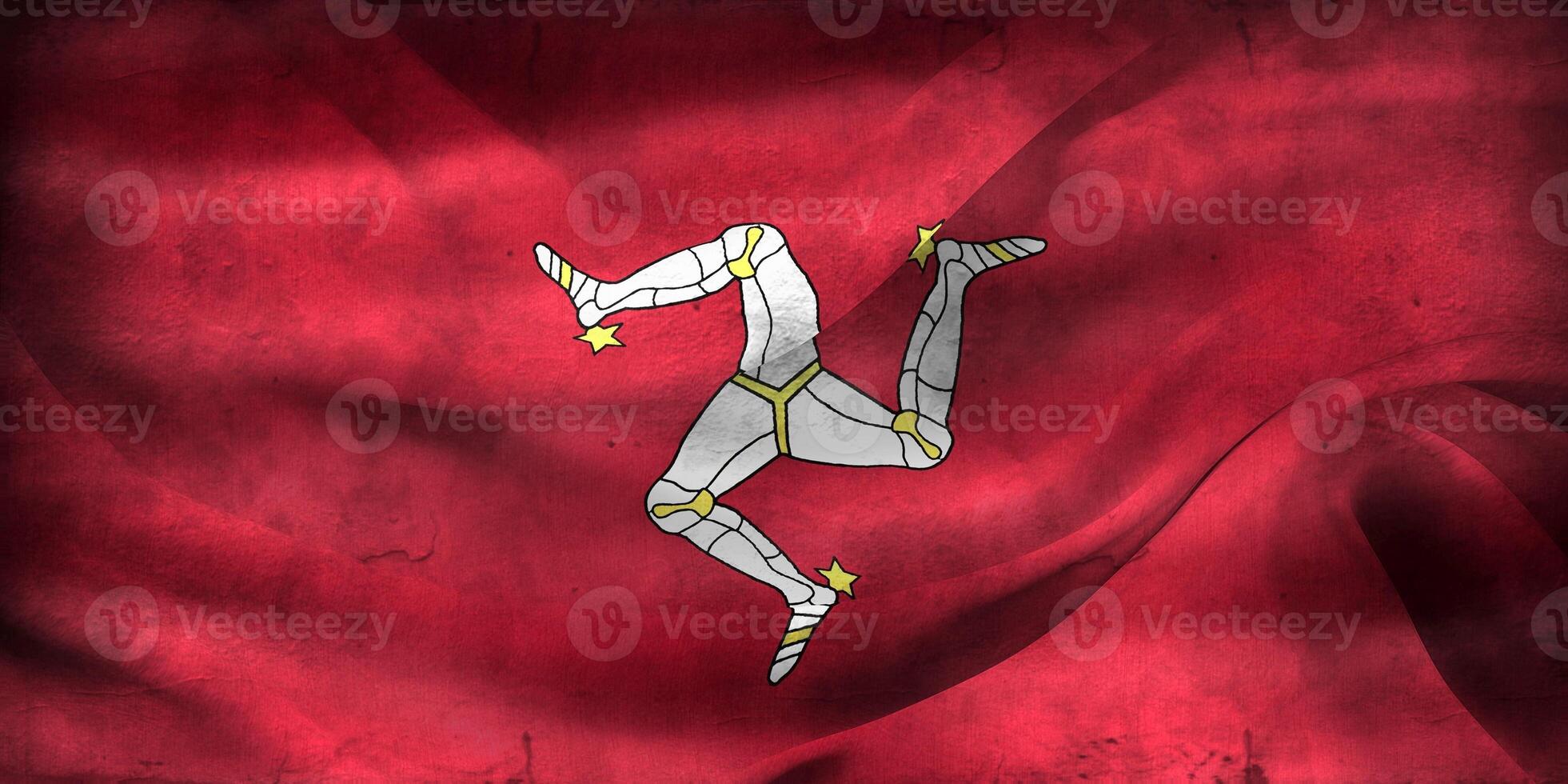 Vintage look 3D-Illustration of a Isle of Man flag - realistic waving fabric flag photo