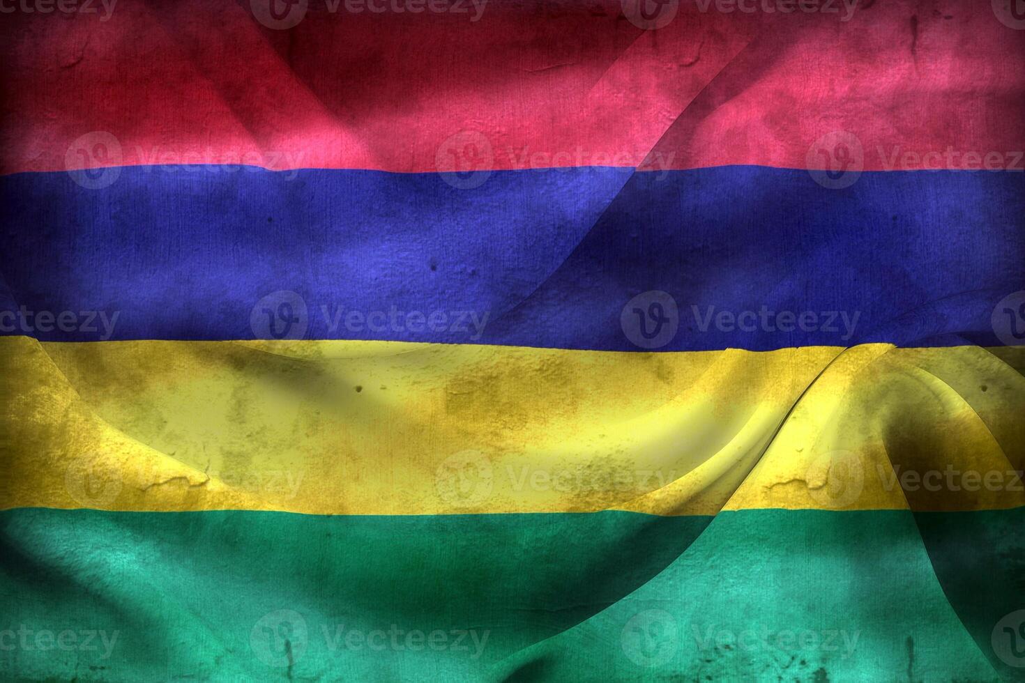 Vintage look 3D-Illustration of a Mauritius flag - realistic waving fabric flag photo