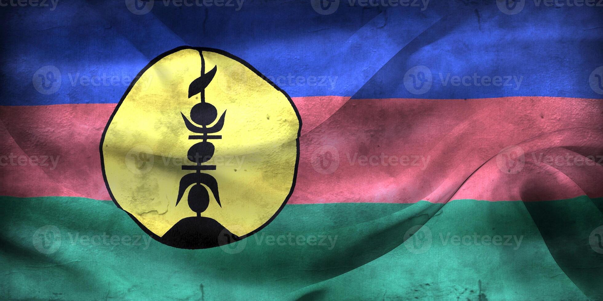 Vintage look 3D-Illustration of a New Caledonia flag - realistic waving fabric flag photo