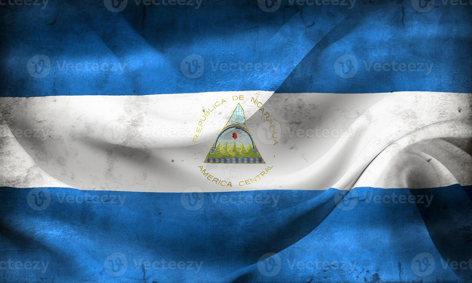 Vintage look 3D-Illustration of a Nicaragua flag - realistic waving fabric flag photo