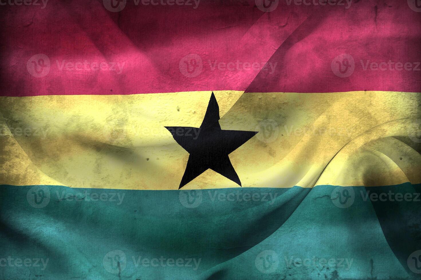 Vintage look Ghana flag - realistic waving fabric flag photo