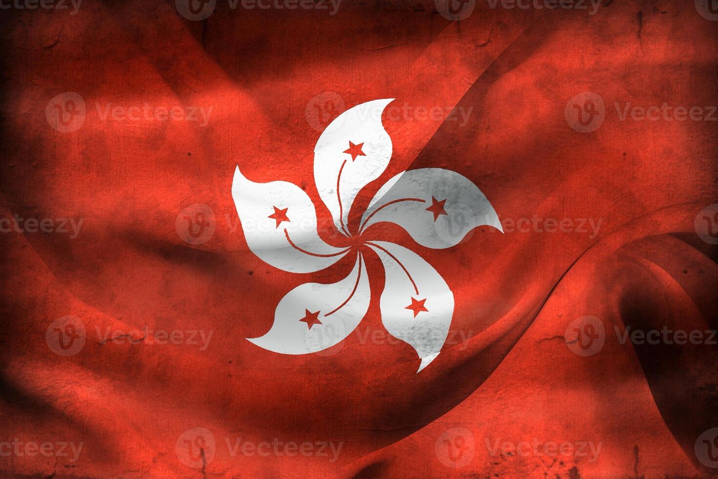 Vintage look Hong Kong flag - realistic waving fabric flag photo