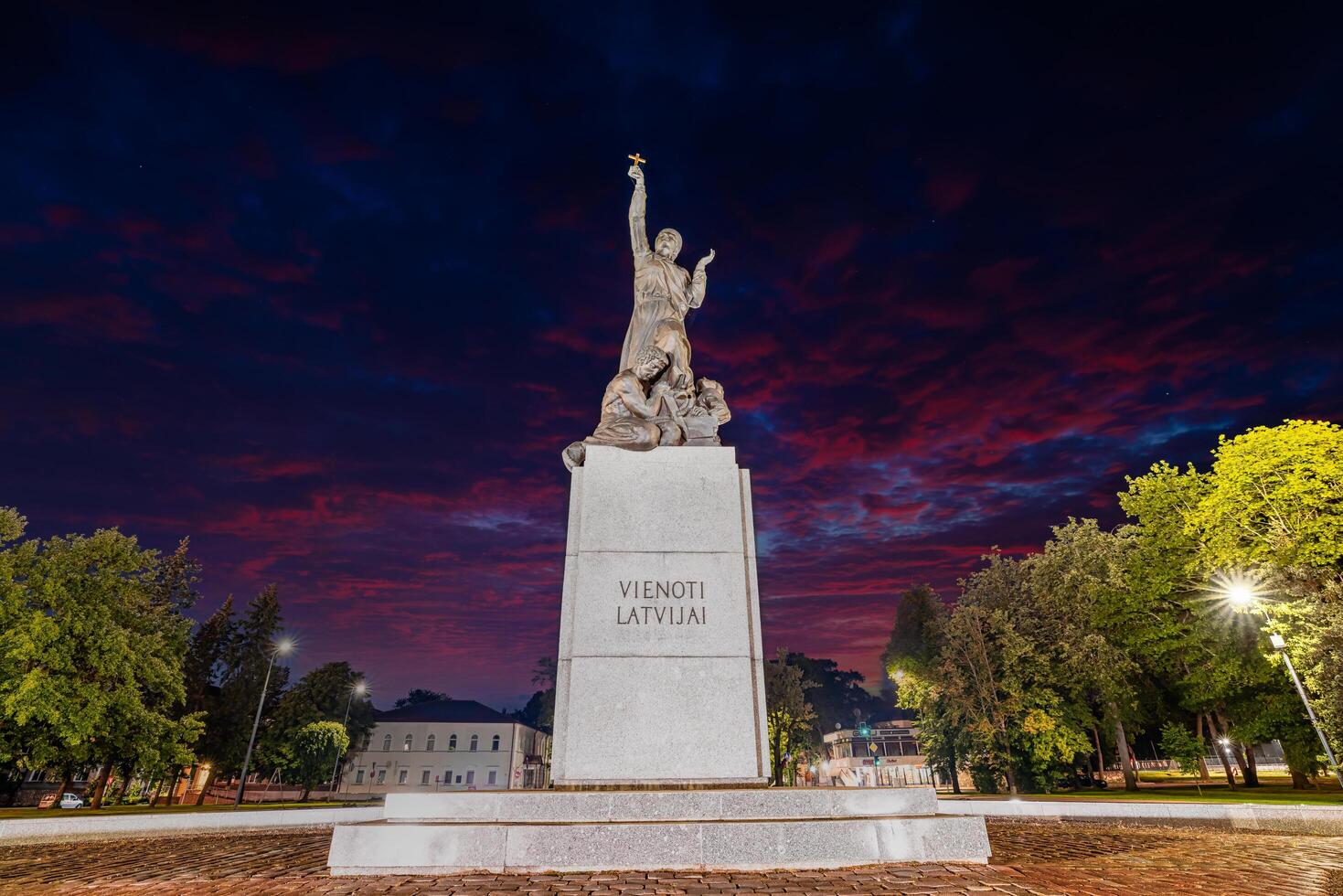 Riga, Latvia, 2024 - Vienoti Latvijai Monument at Dusk in Rezekne, Latvia photo