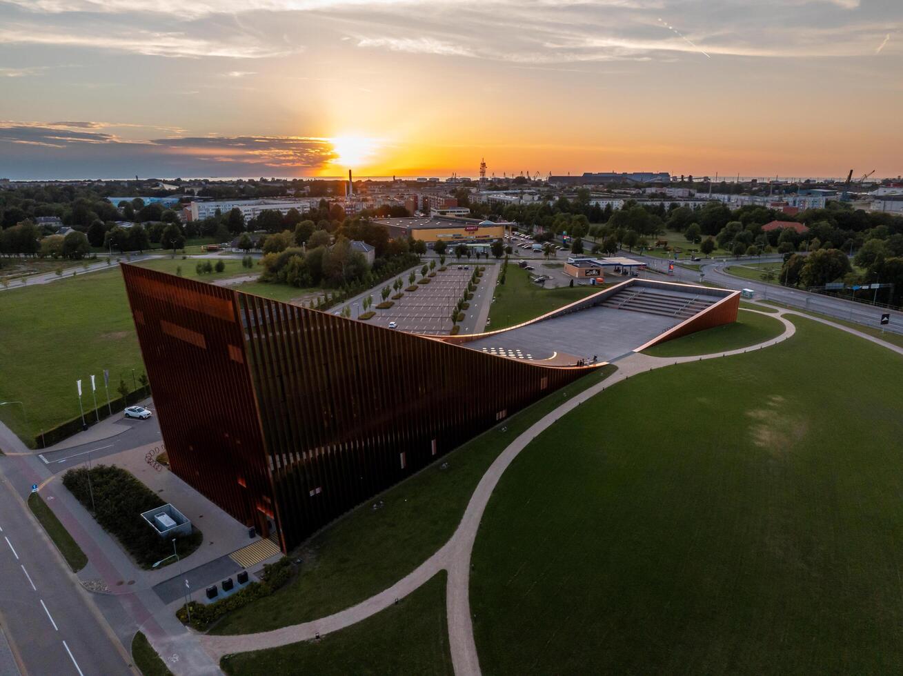 Riga, Latvia, 2024 - Ventspils Science and Innovation Centre at Sunset in Latvia photo