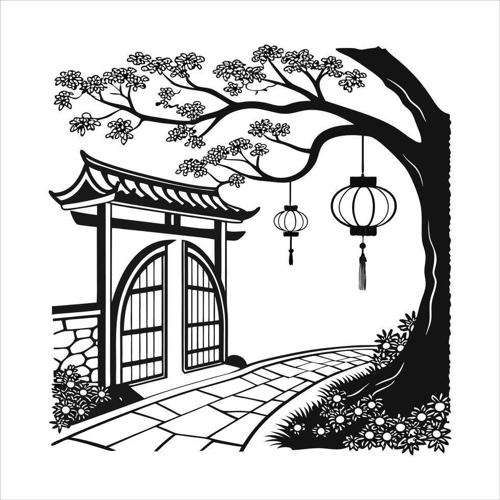 Chinese Moon Gate vector