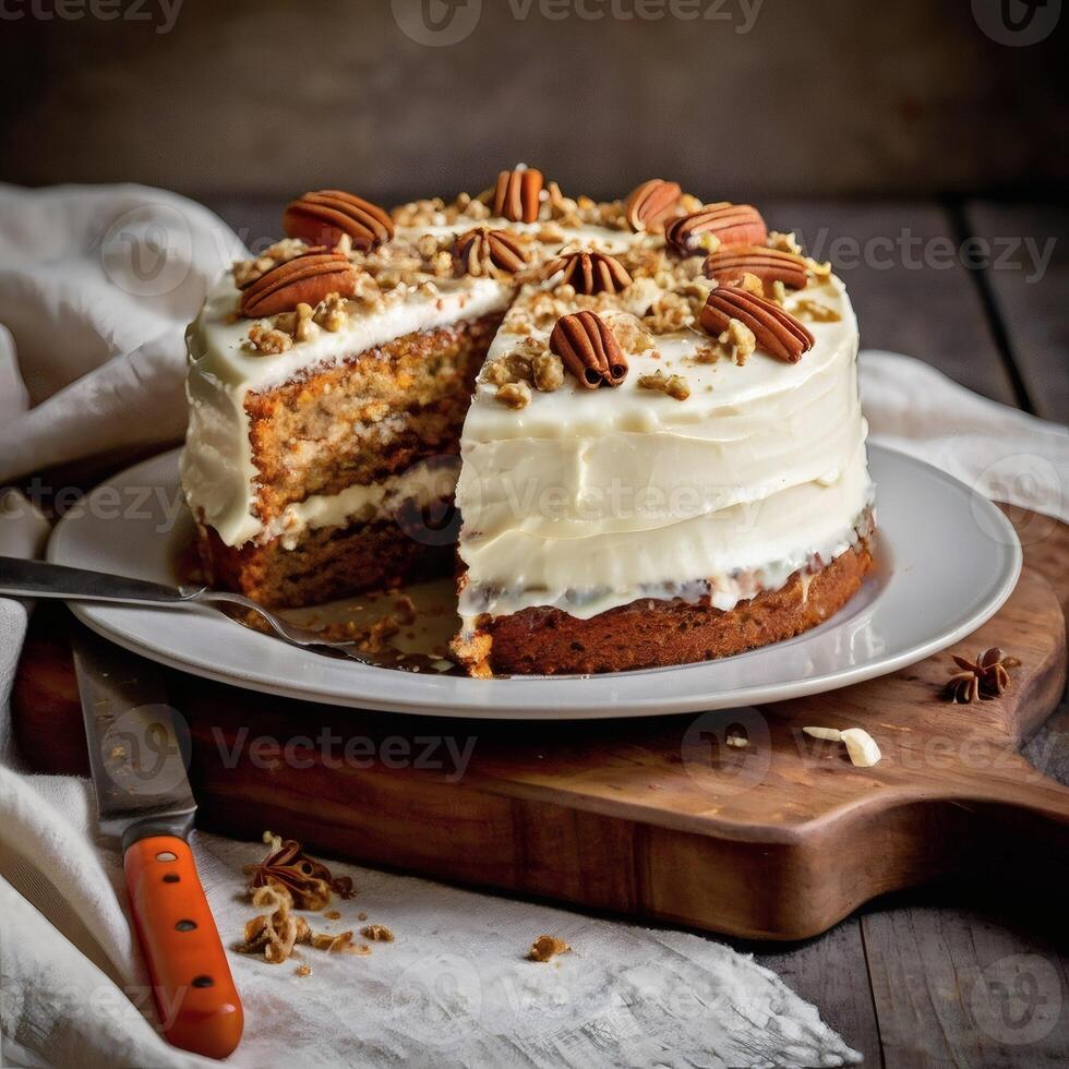 Carrot Cake with Cream Cheese Frosting Walnuts photo