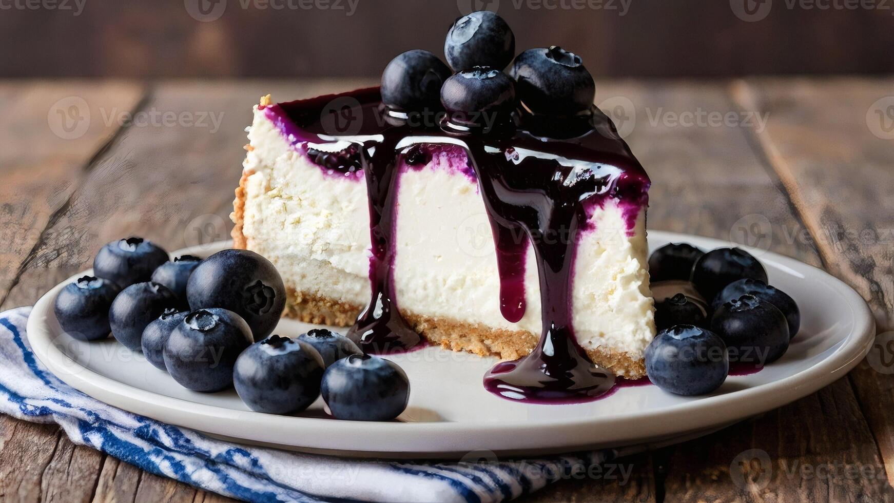 Blueberry Slice Cheesecake Topped with Fresh Berries blueberry jam photo