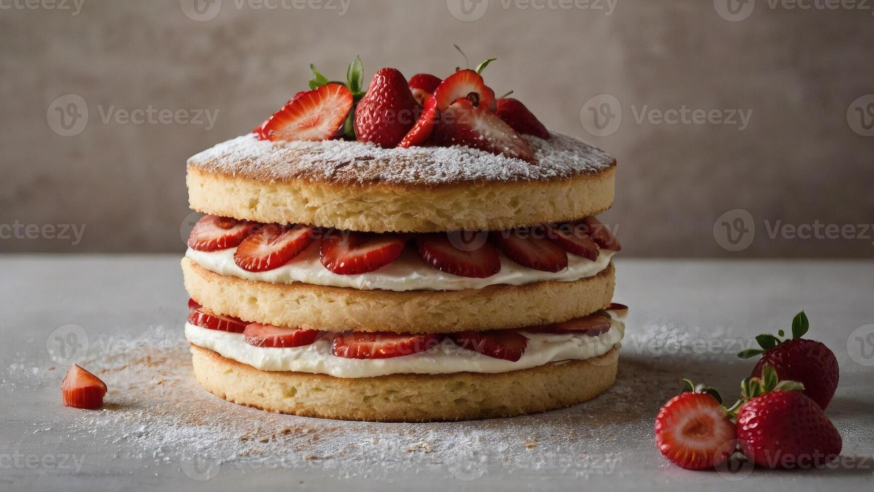 Fluffy Strawberry Shortcake Strawberries and Whipped Cream photo
