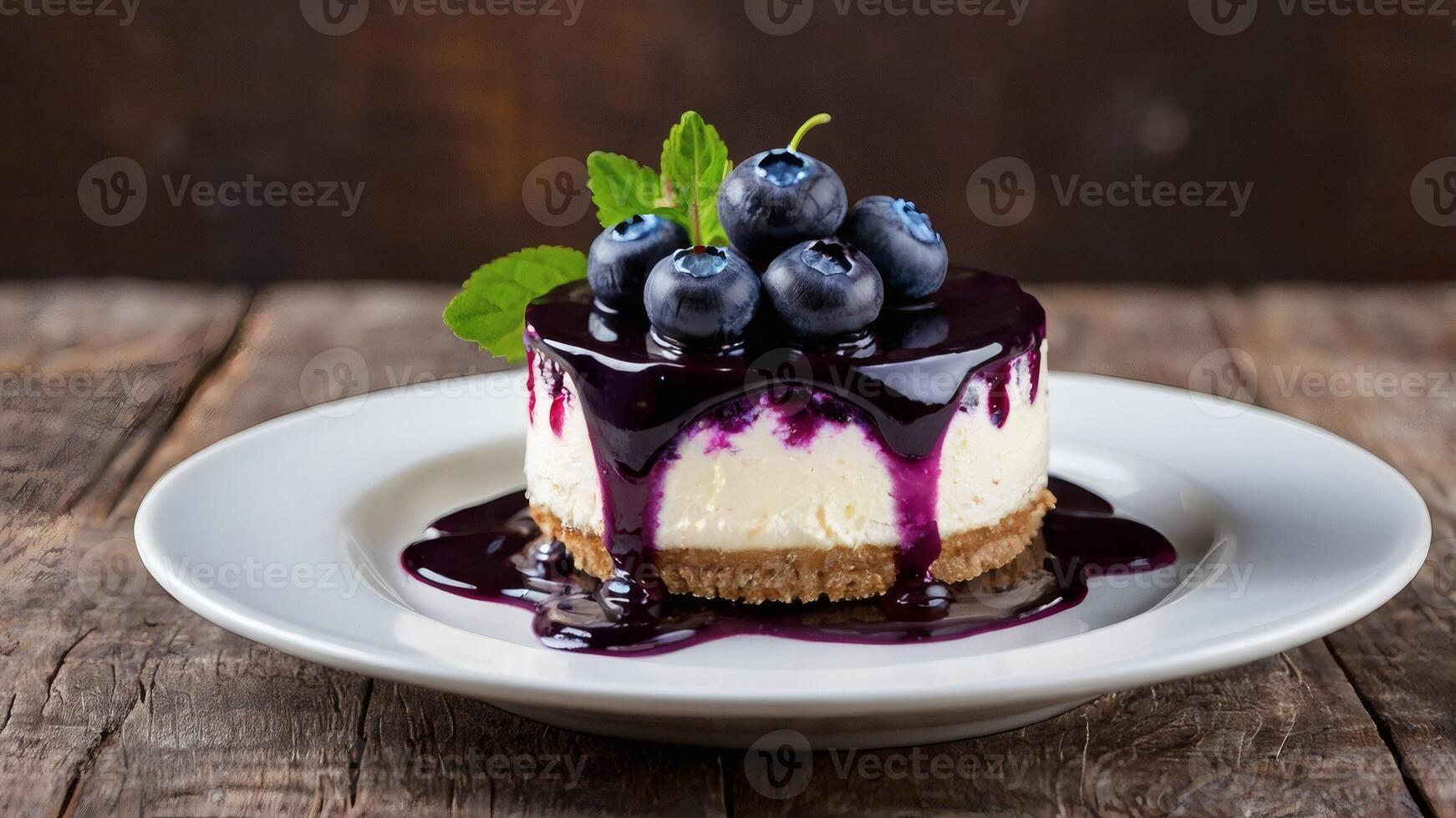 Blueberry Small Cheesecake Topped with Fresh Berries and Glossy blueberry jam photo