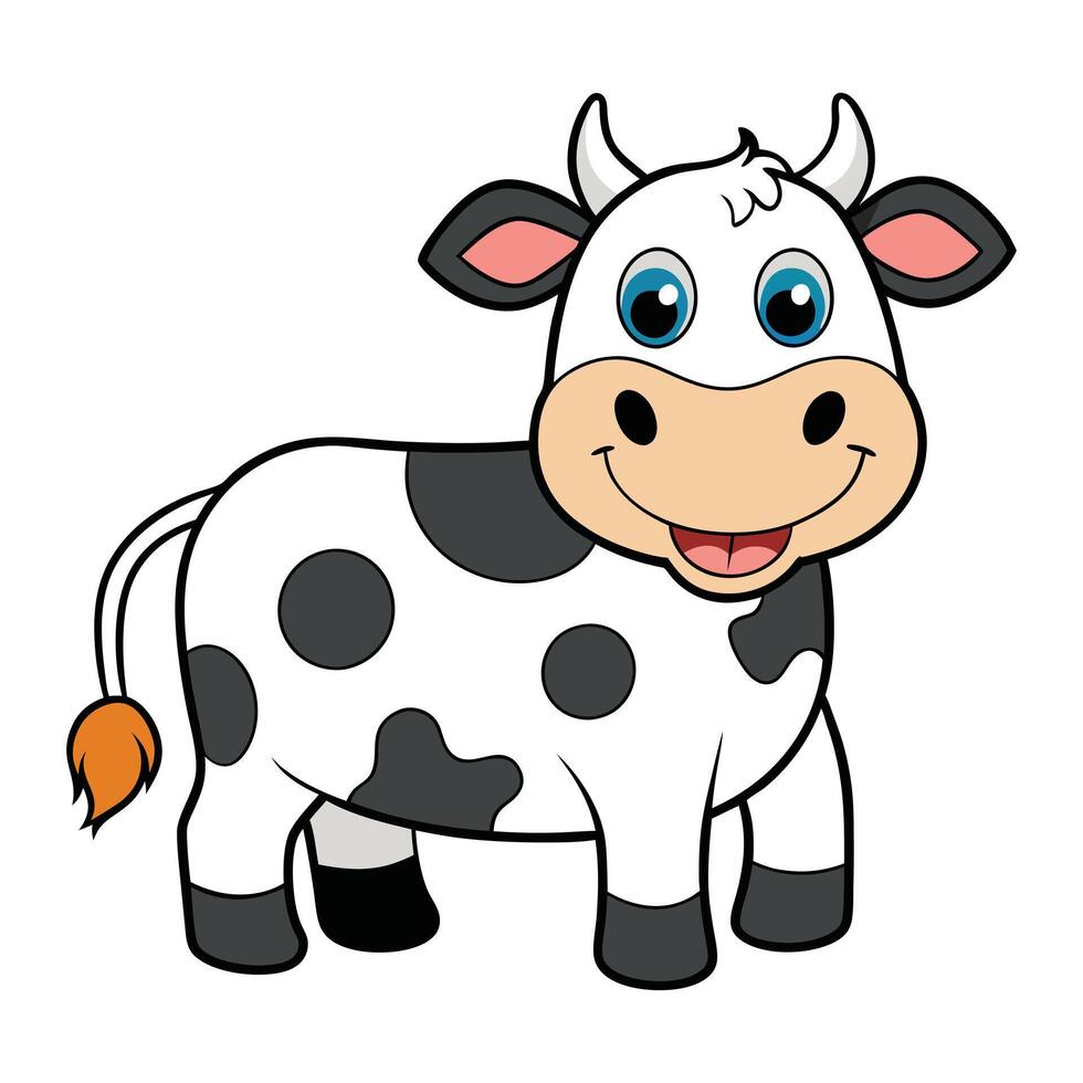 Cute Cartoon Cow with Black and White Spots for Farm Animal and Educational Design vector