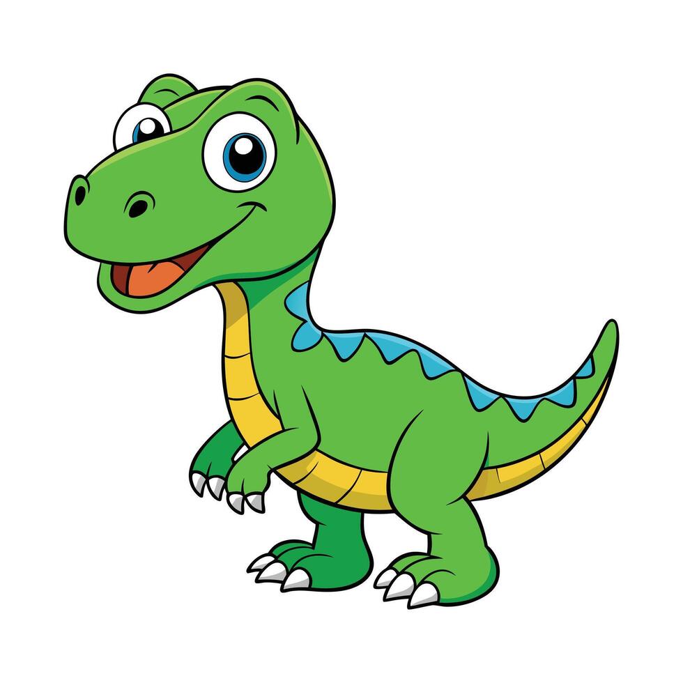 Happy Cartoon Dinosaur Standing on Two Legs for Kids and Prehistoric Animal Illustration clipart vector