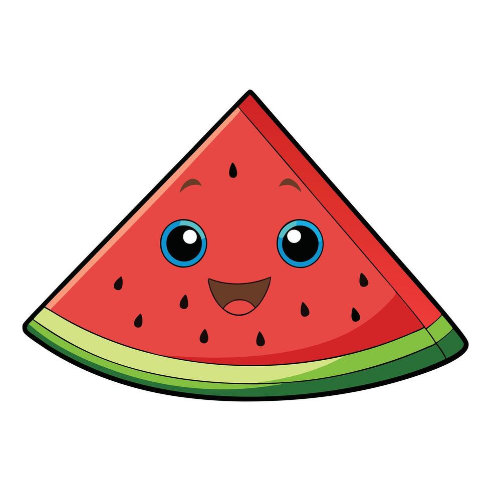 Cute Red and Green Watermelon Slice with a Smiley Face for Summer and Food Illustration clipart vector