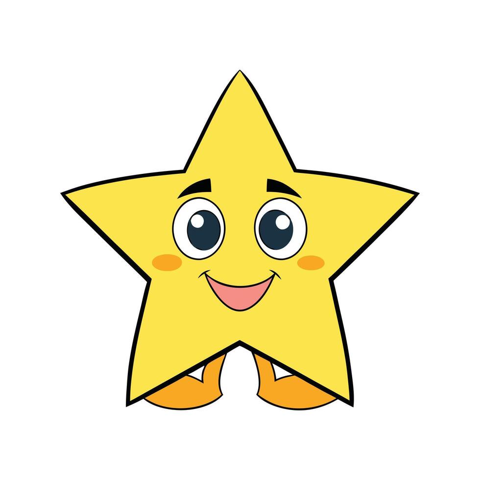 Smiling Yellow Star with Big Eyes for Kids and Space-Themed Illustration vector