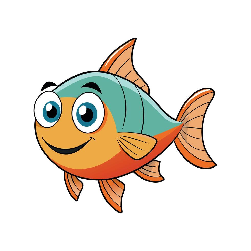 Cartoon Fish with Orange Fins and Big Eyes for Kids and Underwater Illustration vector