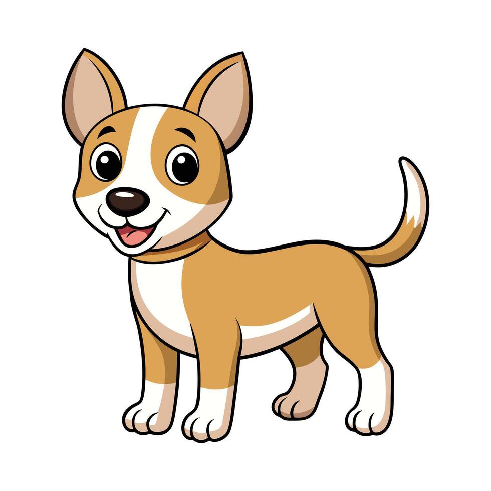 Cute Brown and White Puppy Standing and Smiling for Kids and Pet Illustration clipart vector