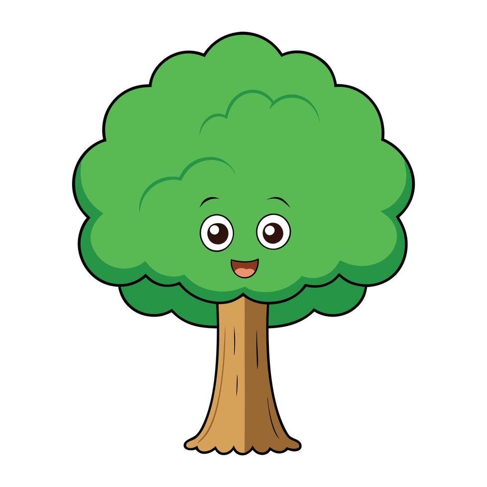 Cartoon Tree with Green Leaves and Brown Trunk vector