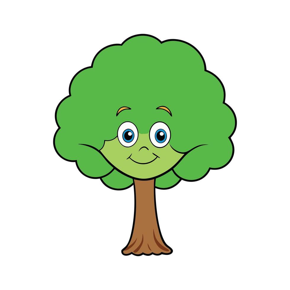 Cartoon Tree illustration with Green Leaves and Brown Trunk vector