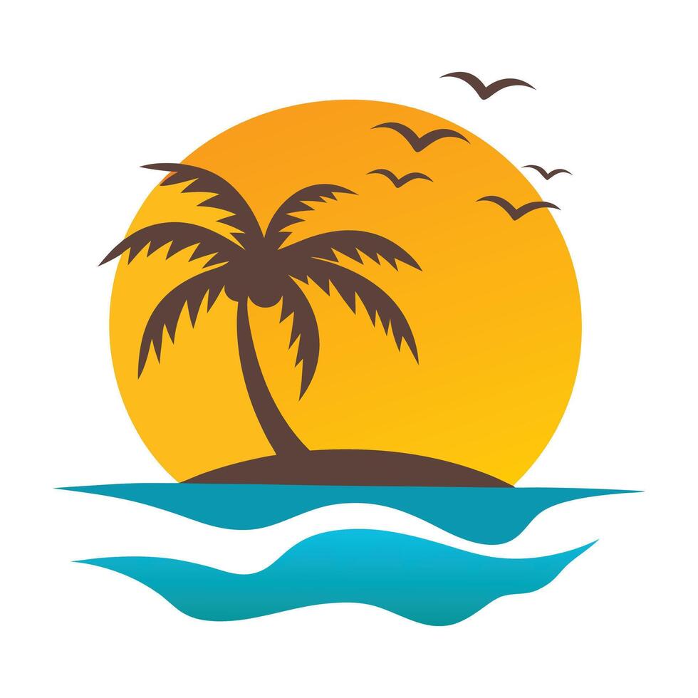 Sunset Over the Ocean with Palm Trees , t shirt design clipart vector