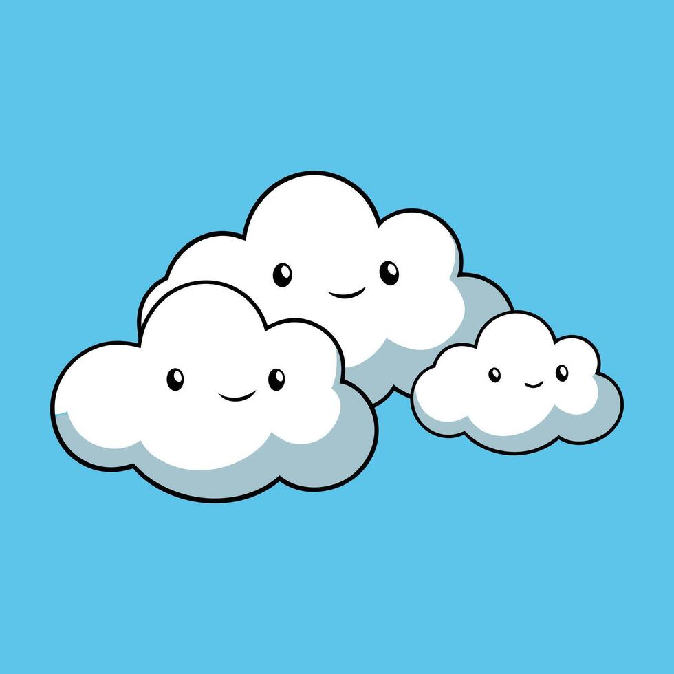 Three clouds with smiling faces on a blue background vector