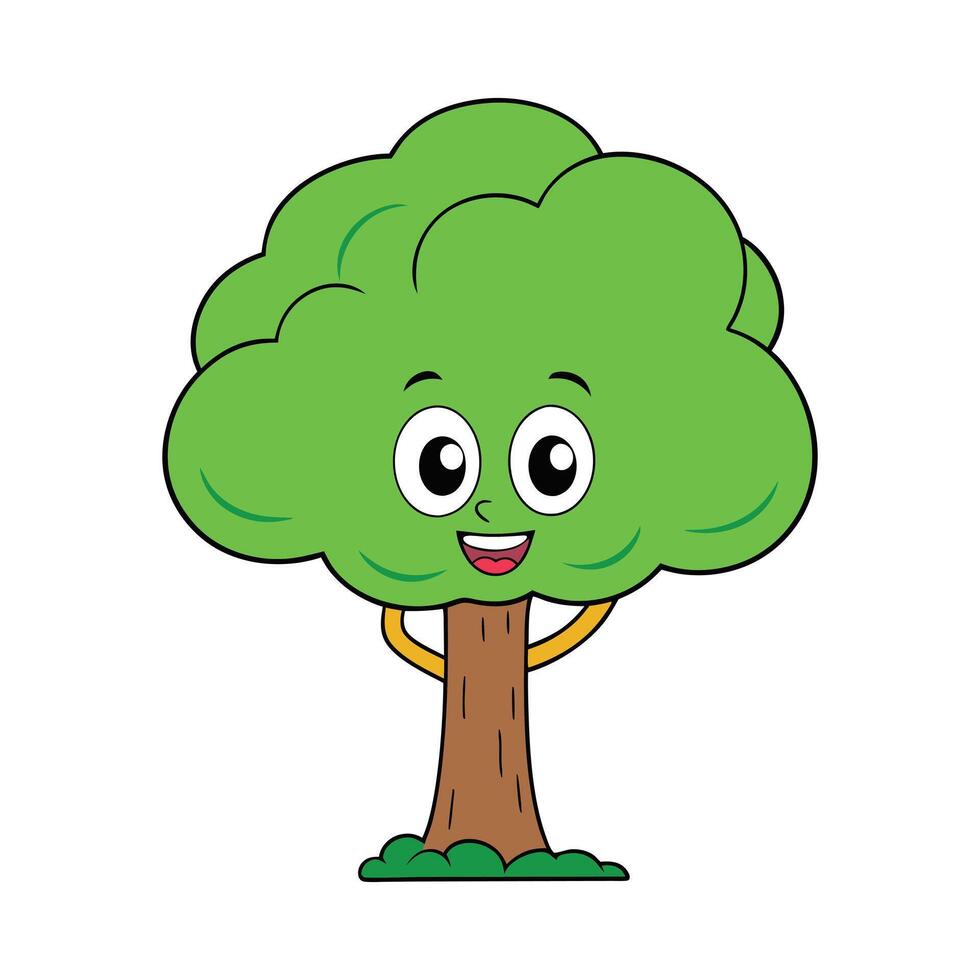 Smiling Cartoon Tree illustration with a Cute Expression vector