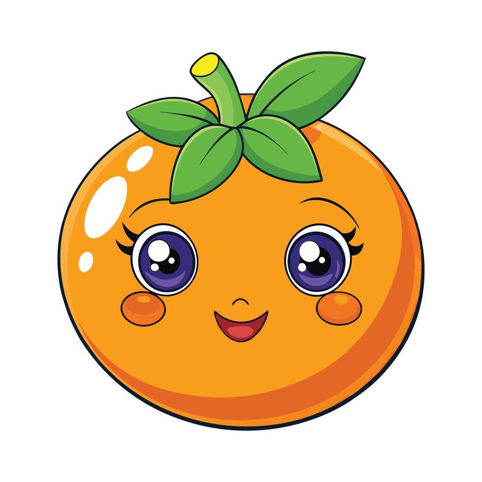 An orange with big eyes and a green leaf vector
