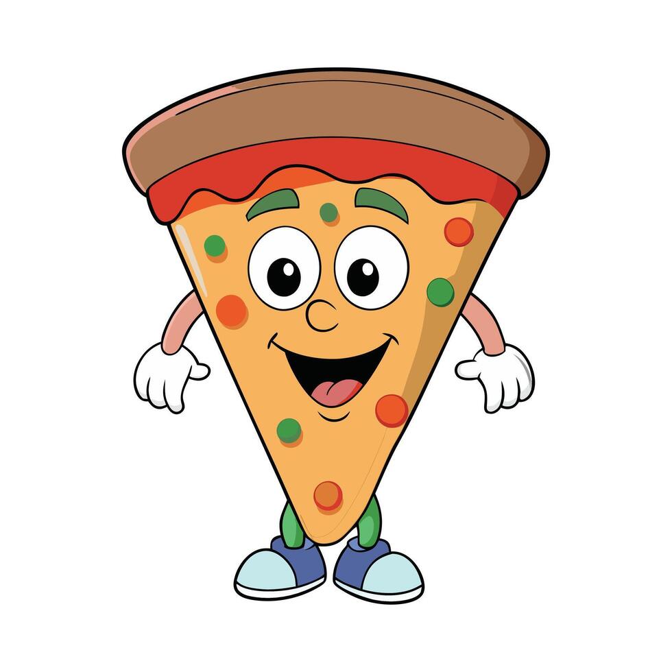 Cartoon Pizza Slice illustration with Cheese and Toppings vector