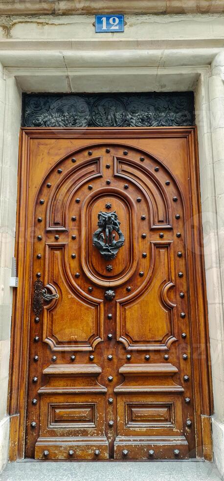Vintage old brown door in Italy photo