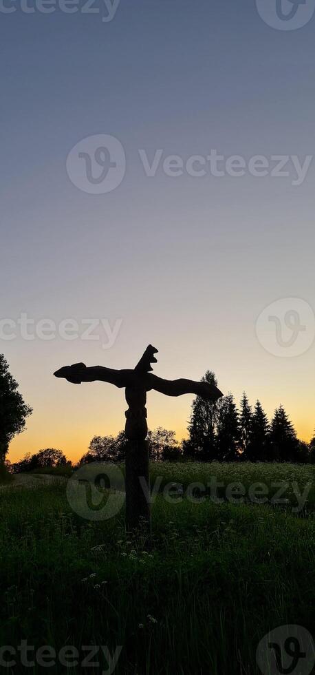 Historical wooden mark in the field photo