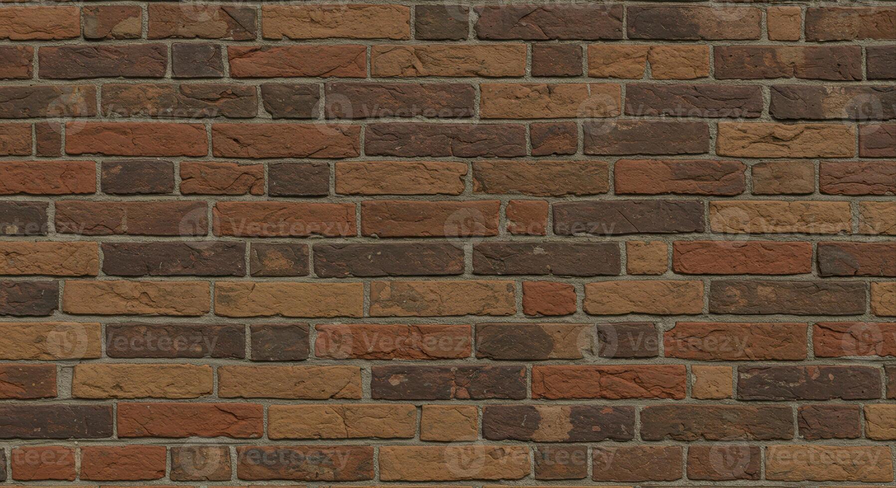 A textured brick wall featuring shades of brown and red creates a rustic pattern. photo