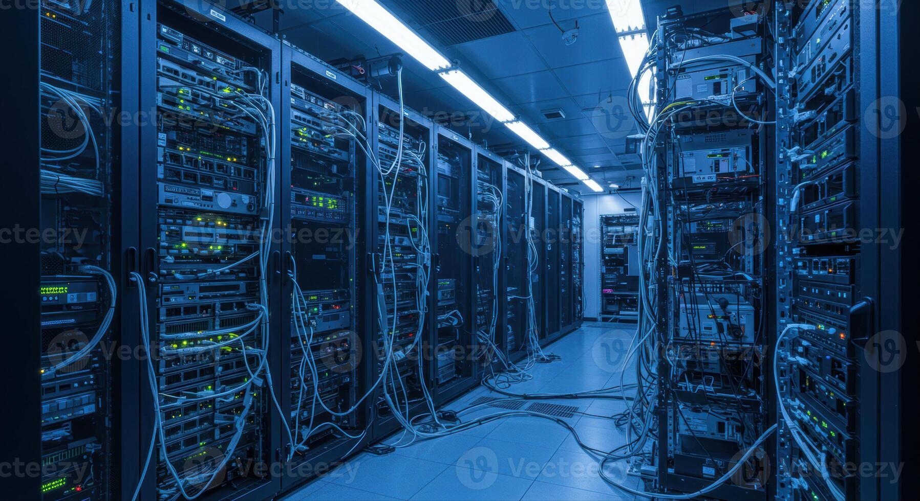A data center with rows of servers, the heart of modern information technology. photo