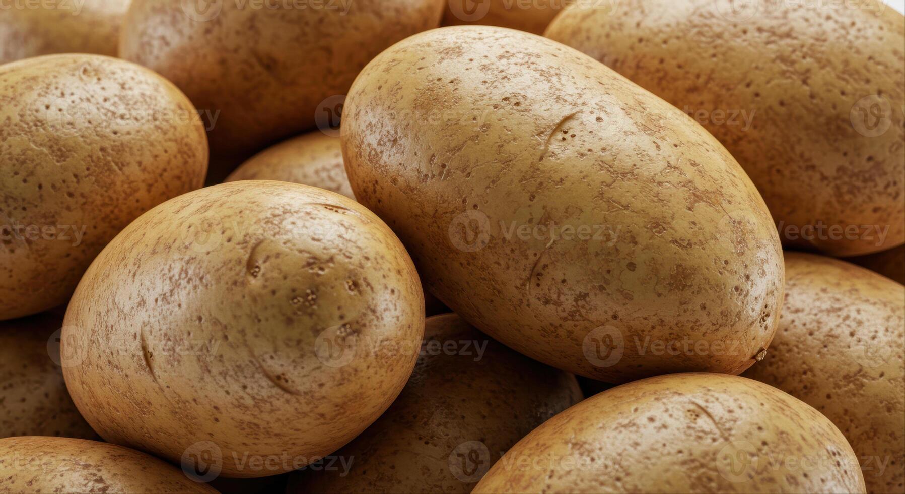 Pile of fresh, raw potatoes in a close-up view showing the texture and color. photo