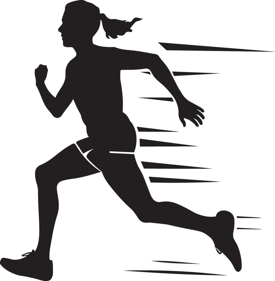 Runner with Dynamic Motion Lines Design Silhouette Art Illustration on a White Background vector