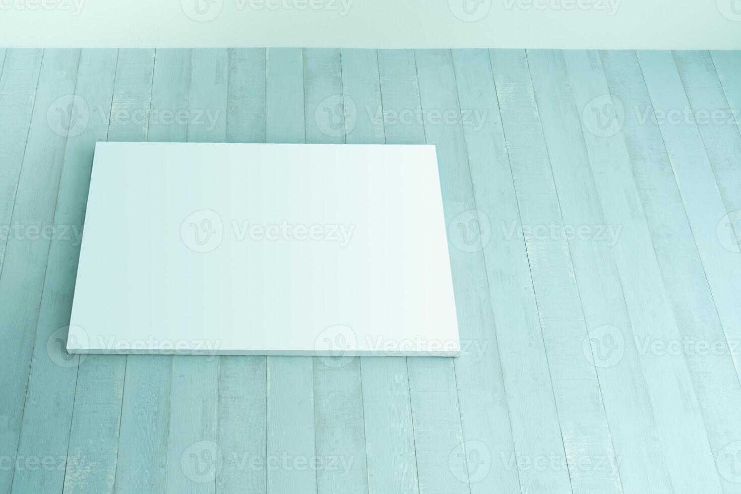 The blank canvas picture frame on the wooden wall photo