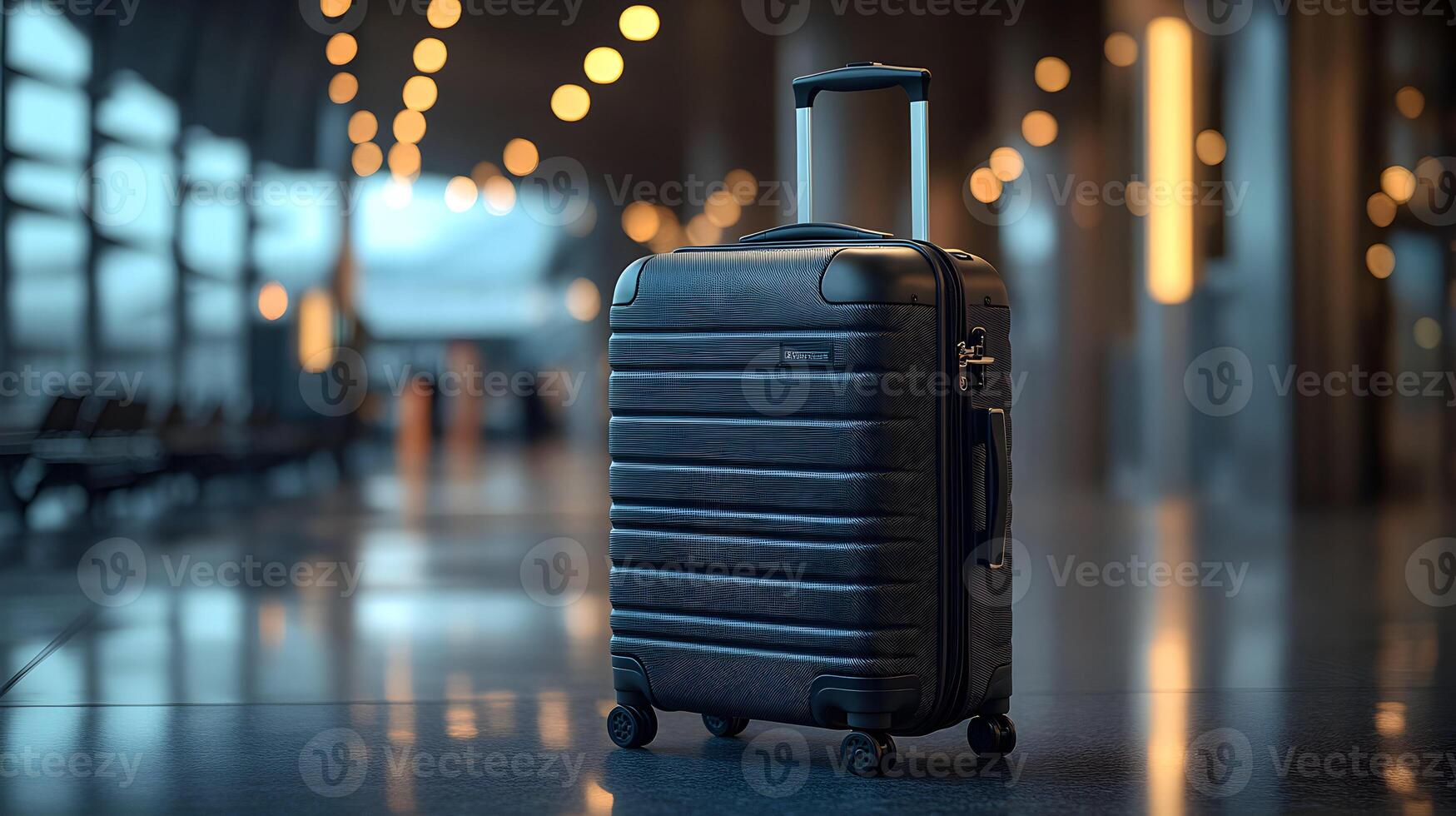 Chic black suitcase at modern airport photo
