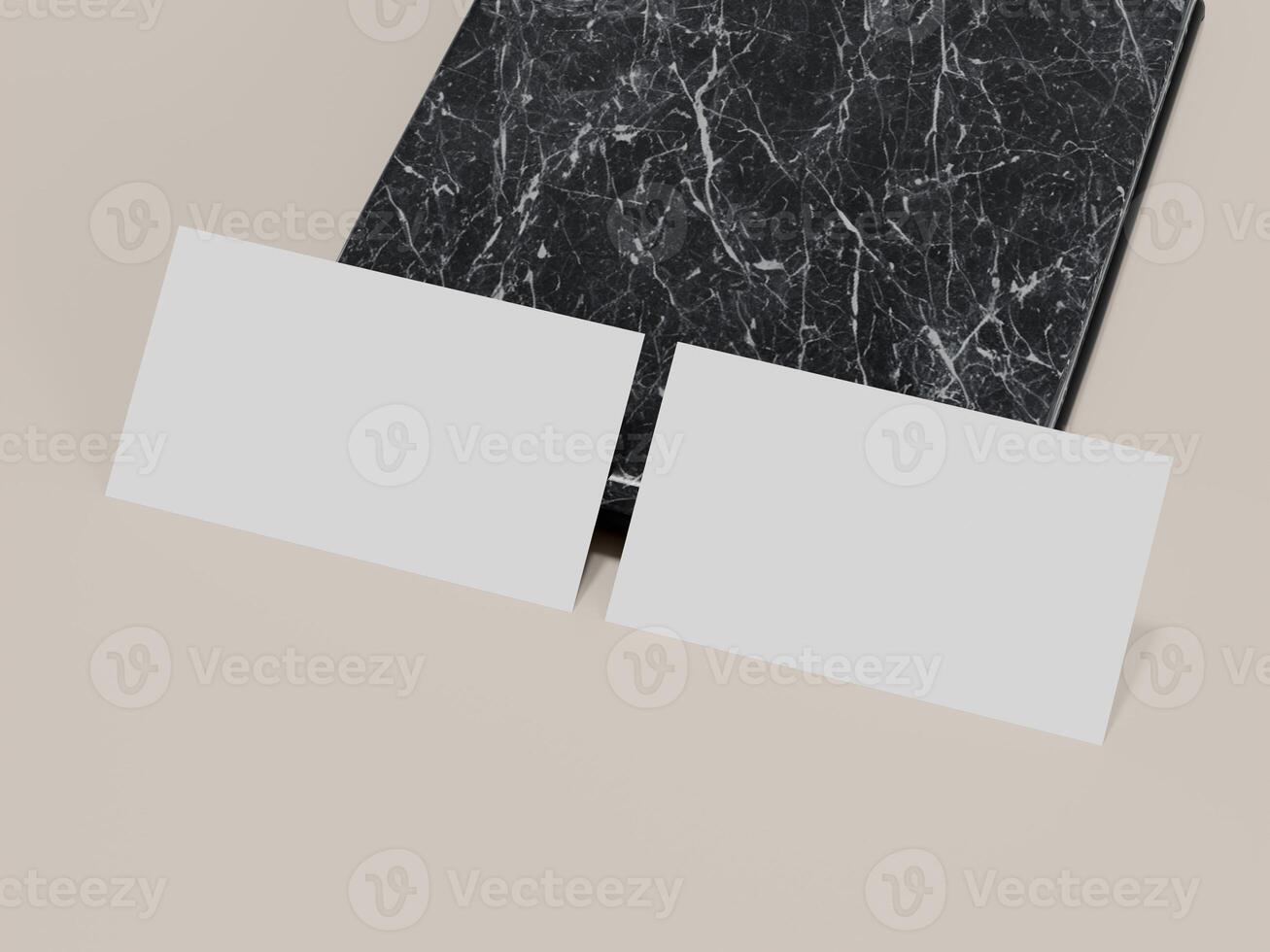 Two business cards mockup arranged on luxurious marble surface. photo