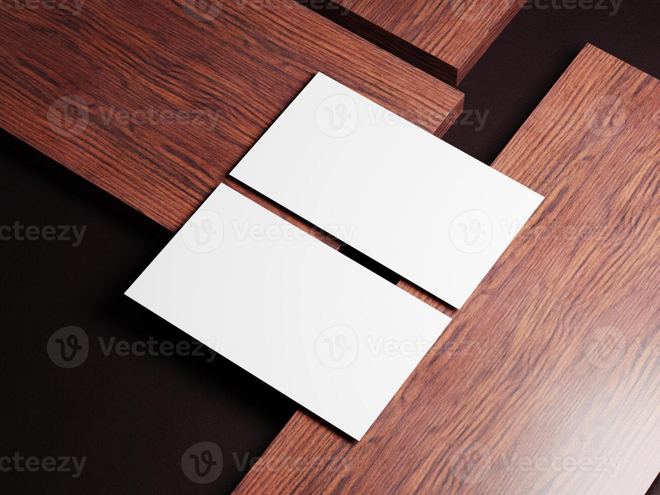 Simple and elegant business card resting on a fine wooden surface, ideal for modern companies and professional services. photo
