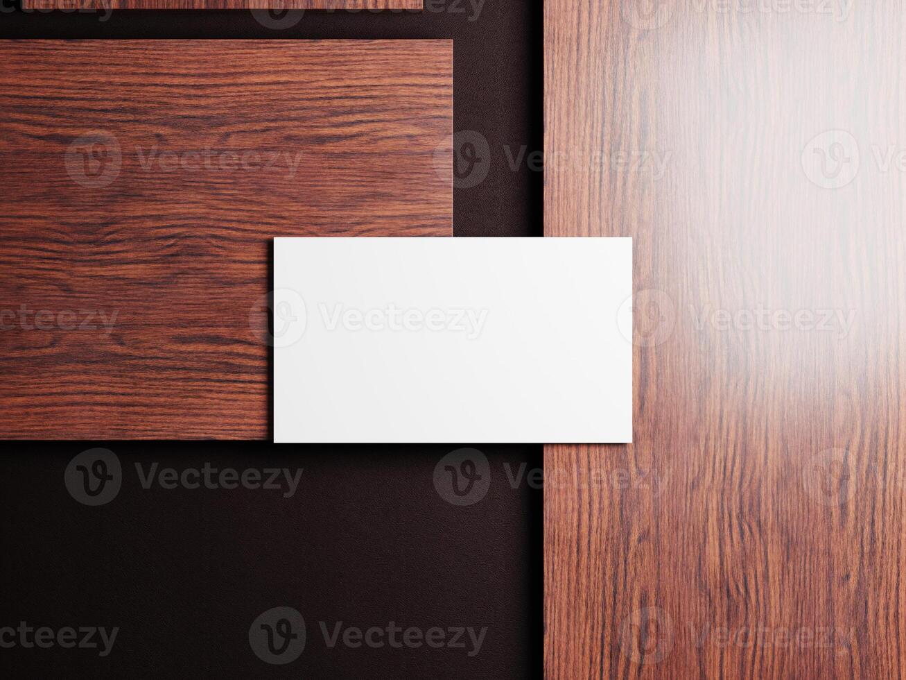 Stylish business card on rich wooden texture with a balanced design layout, suitable for luxury brands and high-end services. photo
