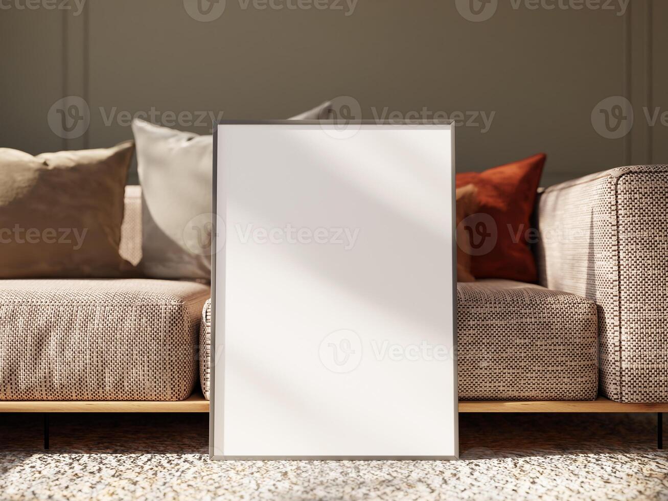 Minimalist Poster Frame Display on Textured Couch Background photo