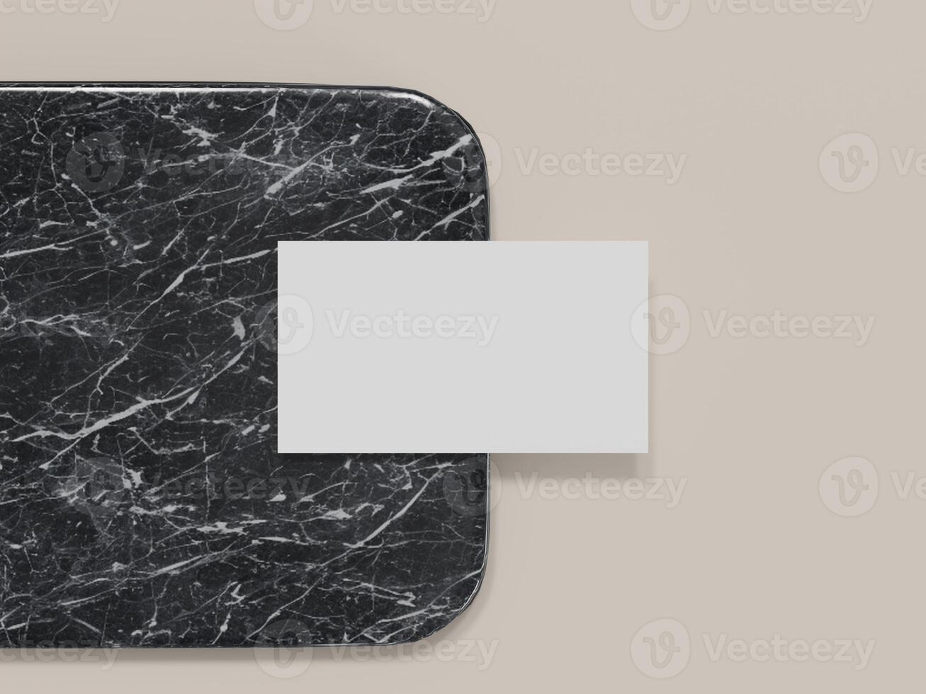 Minimalistic business card mockup on marble background. photo