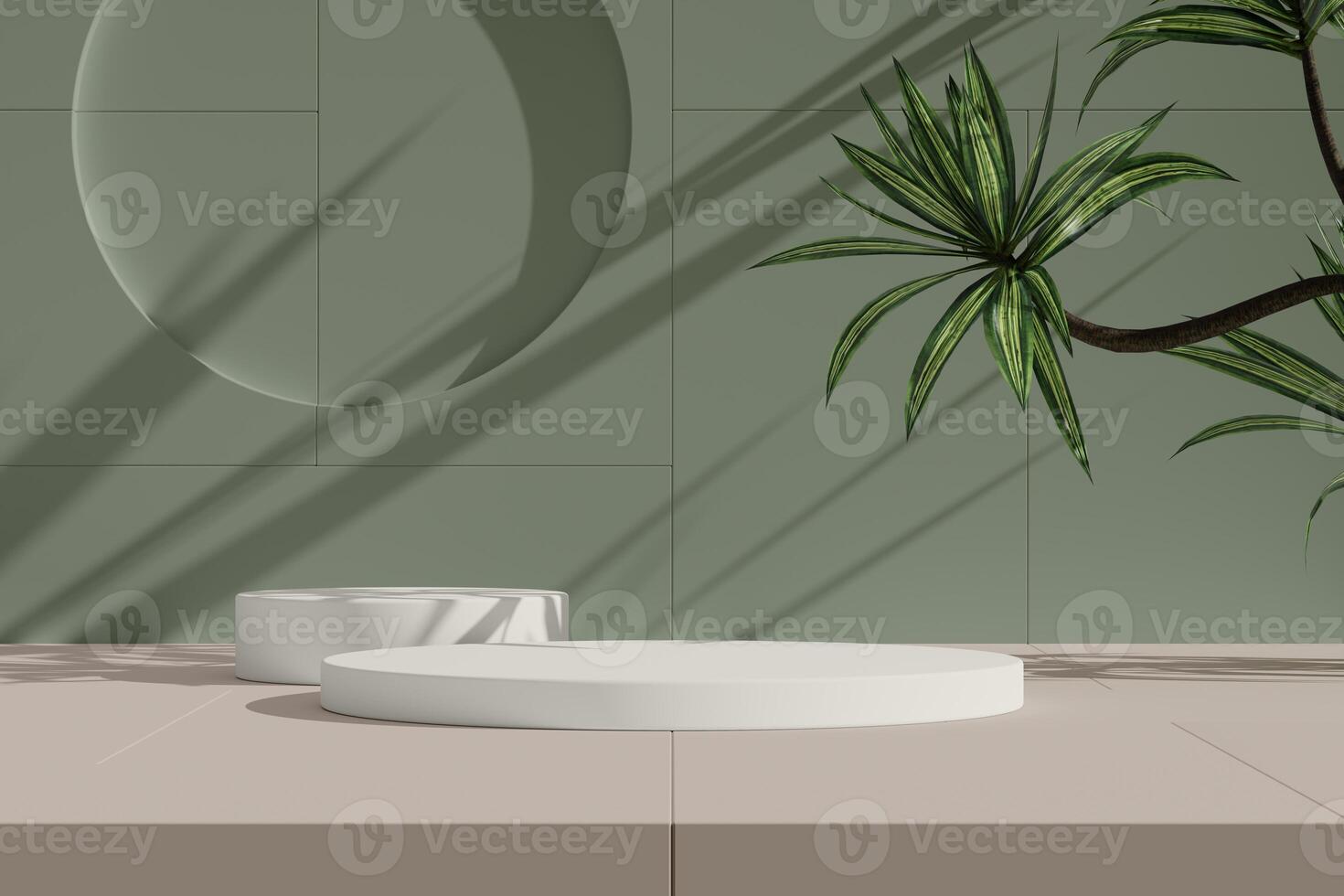 Simple podium setup with a green wall and abstract shadows. photo